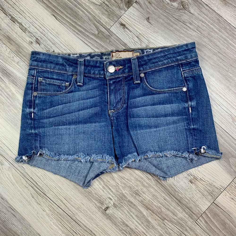 Paige Denim Dark Wash Raw Hem Jean Shorts | SZ 24
